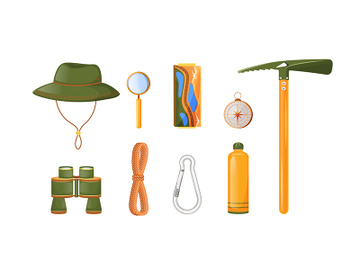 Climbing equipment flat color vector objects set preview picture