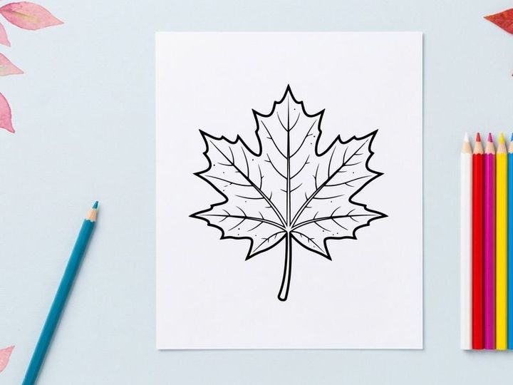 Detailed black and white maple leaf illustration. Artistic botanical drawing for nature themes.