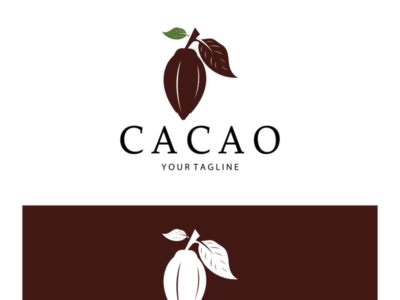 cocoa logo,cocoa bean,cocoa tree,cocoa branches and leaves,chocolate mix on white background,vintage,modern,simple,minimalist icon illustration template design vector