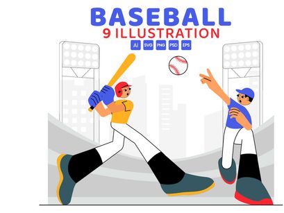 9 Baseball Player Sport Illustration
