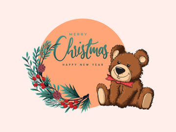 Cartoon Bear happy new year 2023, merry christmas poster and banner. preview picture