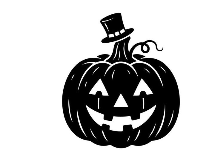 Calabaza de Halloween con cara de Jack-o'-Lantern y sombrero de copa