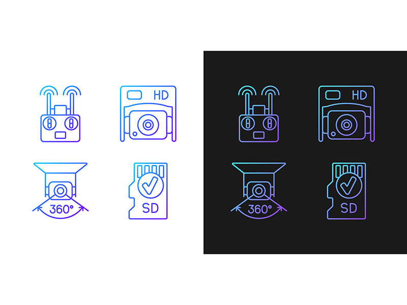 Drone use gradient manual label icons set for dark and light mode