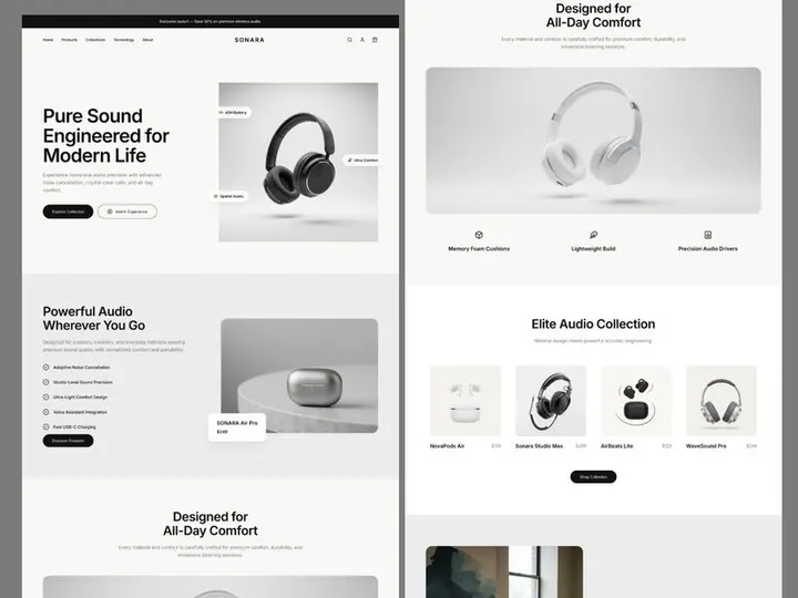 Sonara Audio E-Commerce Website Design | Premium Headphones