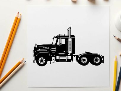 Silhouette of a large black semi truck with two exhaust pipes