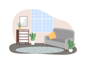 Modern home lounge area 2D vector web banner, poster preview picture