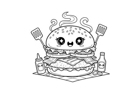 Cute burger character cooking vector illustration flat design