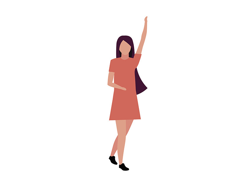 Young woman with hand up semi flat color vector character