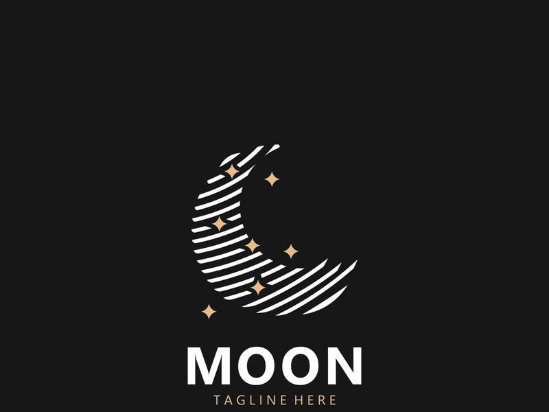 Moon elegant crescent and star logo design line in simple style outline background
