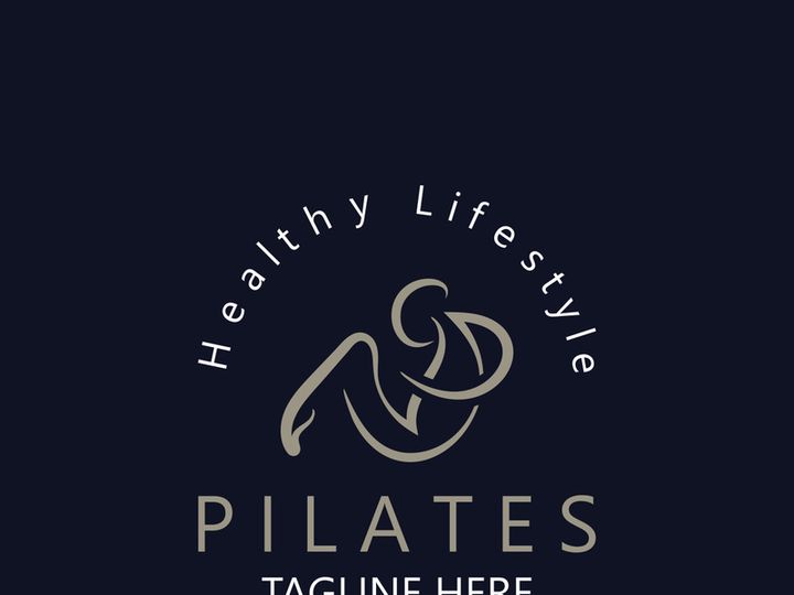 Abstract Pilates Logo, Yoga identity body balance vector monoline Design Template. wellness lifestyle