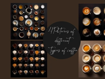 Assortment of coffee cups with coffee beans preview picture