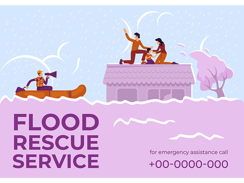 Flood rescue service flat vector template