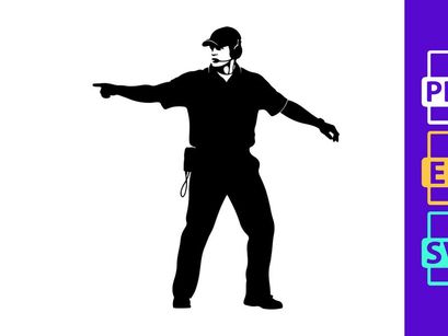 Police officer directing traffic with authoritative gesture