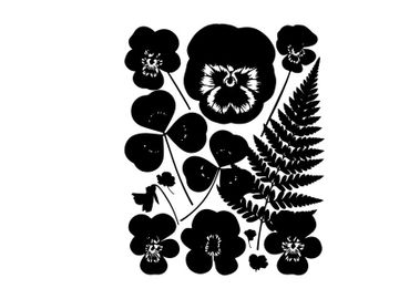 Silhouette of flowers and a lion's head with fern preview picture