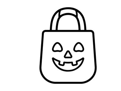 Halloween trick-or-treat bag with spooky jack-o'-lantern face. Cute cartoon candy sack for kids ready for festive celebrations.