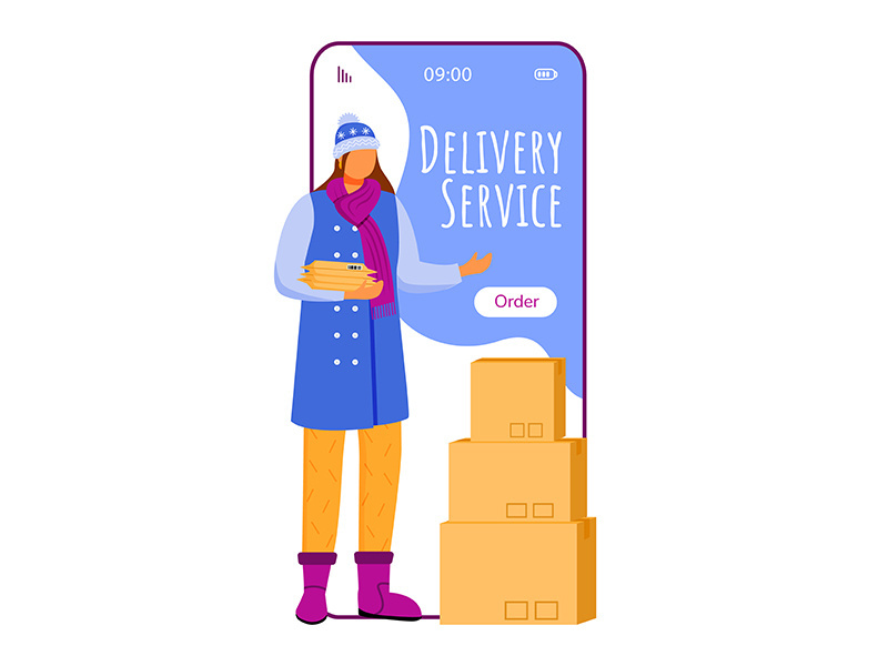 Delivery service cartoon smartphone vector app screen