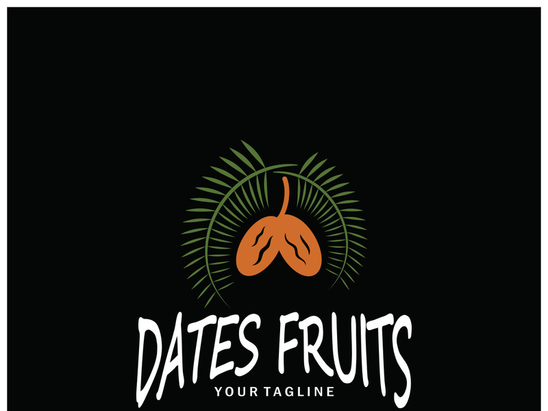 Date palm fruit plant logo design with leaves,seeds and date palm tree isolated background exotic organic plant.