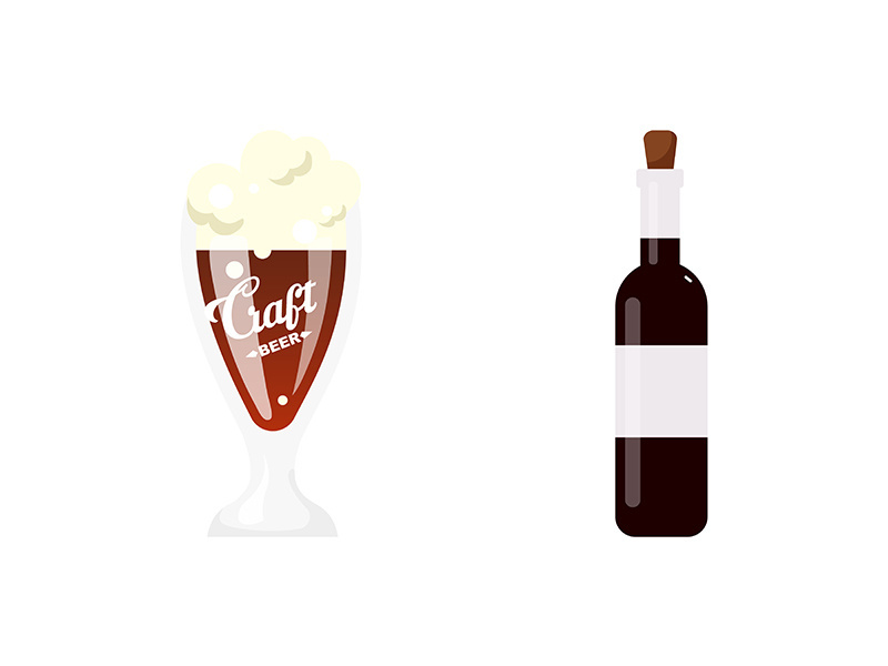 Alcohol drinks flat color vector objects set