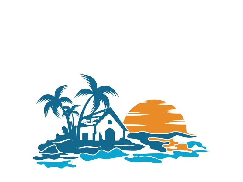 Minimalist icon sunset beach house logo design template