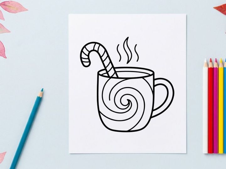 Steaming hot peppermint candy cane coffee mug for festive Christmas morning celebration