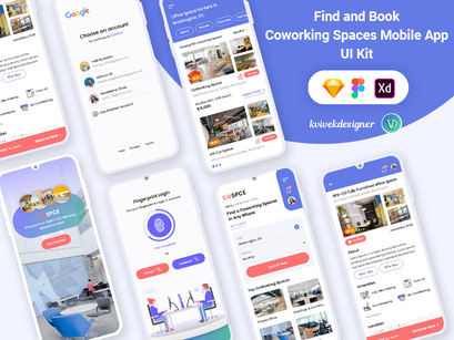 Find and Booking Coworking spaces Mobile App UI Kit