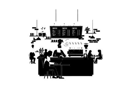 Silhouette of people in a modern coffee shop interior
