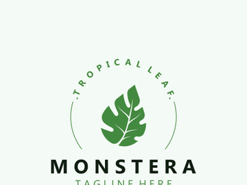 Monstera deliciosa leaf nature logo design, flat plant icon design illustration template preview picture