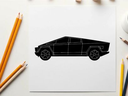 Silhouette of a futuristic electric car tesla cybertruck side view