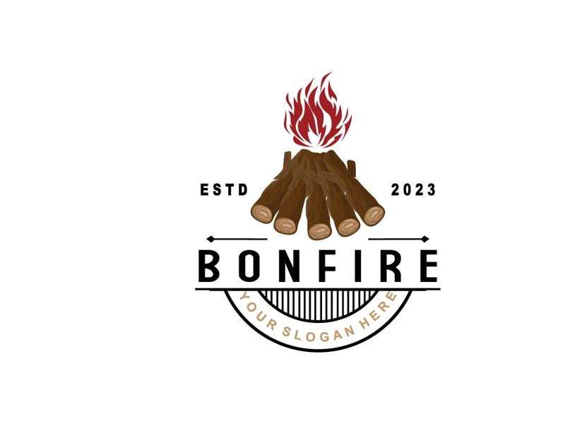 Campfire Logo Design, Bonfire Vector, Adventure Camp Outdoor