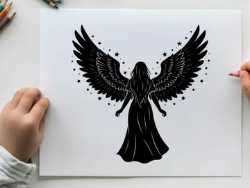 Silhouette of a mystical angel with wings and stars preview picture