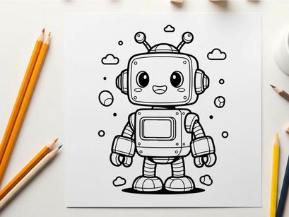 Cute robot mascot happy face vector illustration flat design