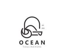 Minimalist ocean logo design with a round shape, ocean beach, sea water, simple, unique and modern