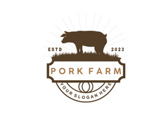 Pig Logo, Grilled Pork Pig Simple Rustic Stamp, Livestock Cattle Vector