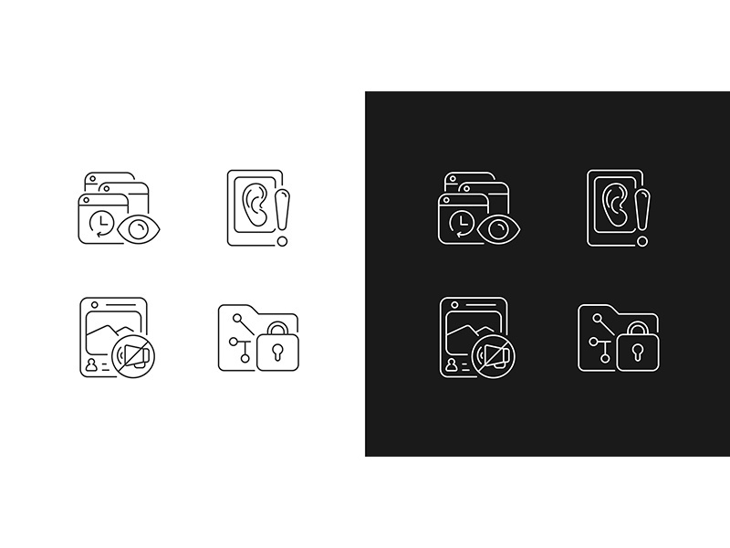 Computer activity monitoring linear icons set for dark and light mode