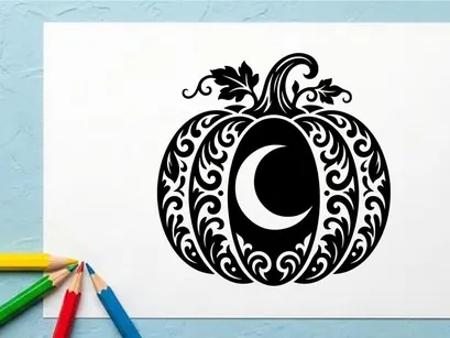 Halloween Pumpkin with Crescent Moon and Decorative Design