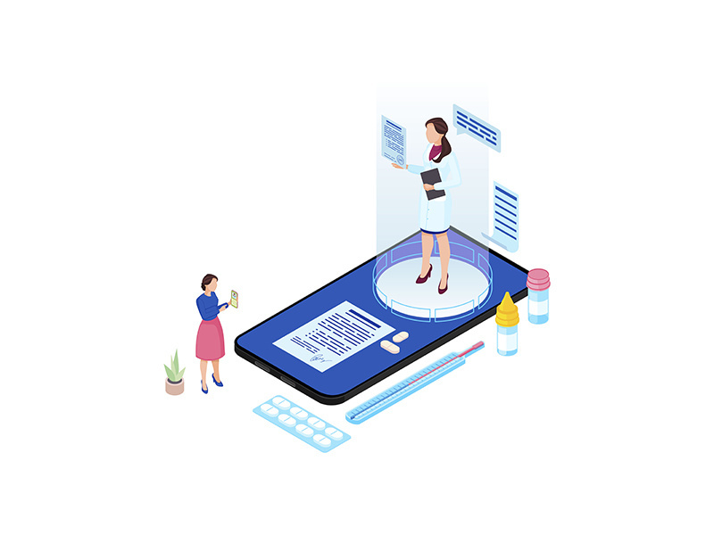 Online doctor appointment isometric illustration