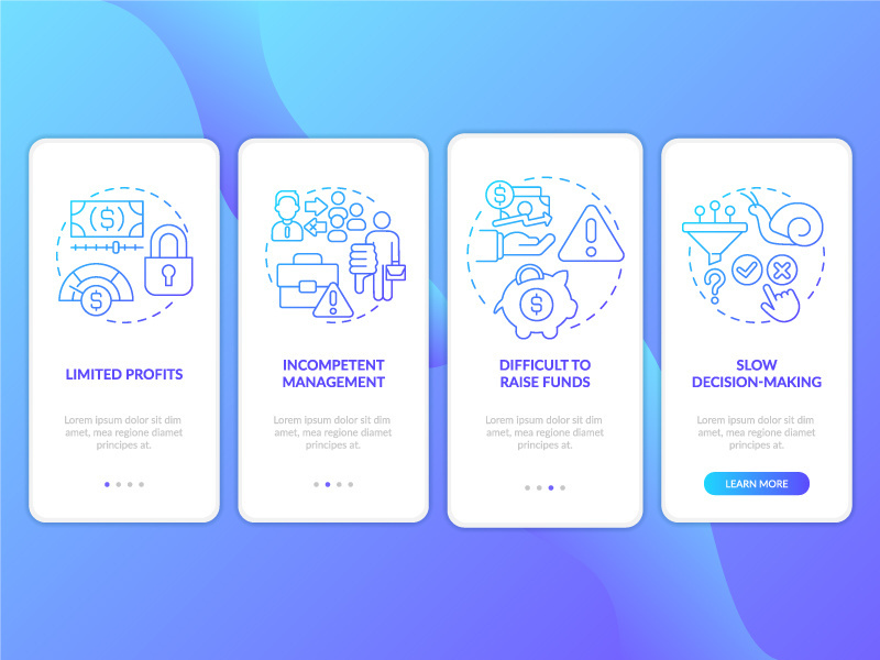 Co-ops problems blue gradient onboarding mobile app screen