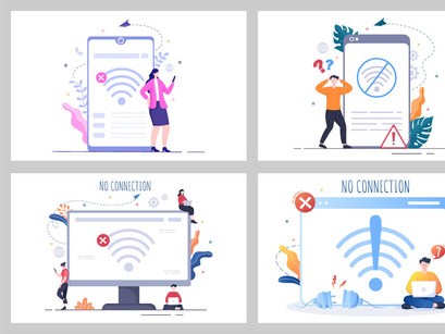 12 Lost Wireless Connection Vector Illustration