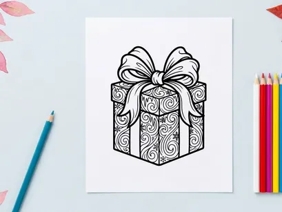 Kotak hadiah Natal elegan dengan pola hiasan melingkar rumit dan pita satin untuk perayaan liburan meriah