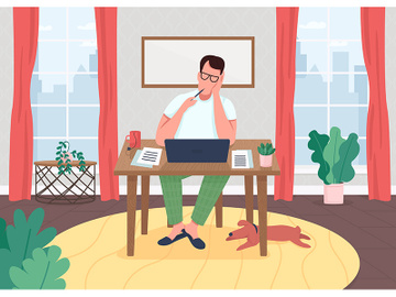 Writer at laptop flat color vector illustration preview picture