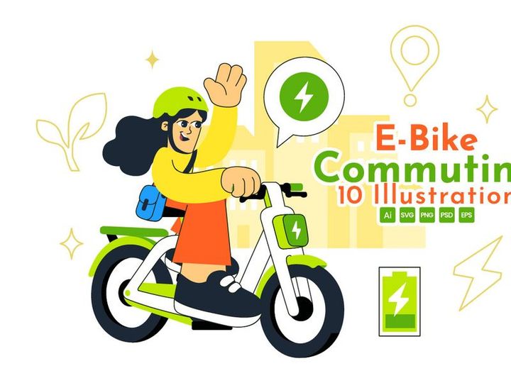 10 E Bike Commuting Illustration