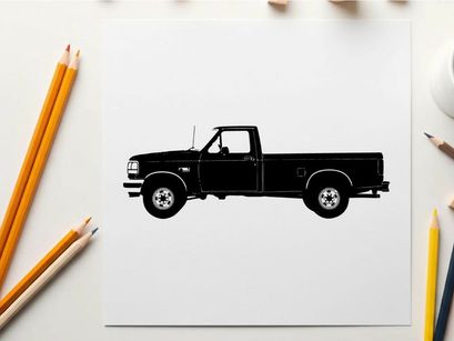 Silhouette of a classic pickup truck with a single cab
