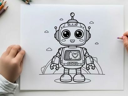 Cute robot holding heart vector illustration flat design