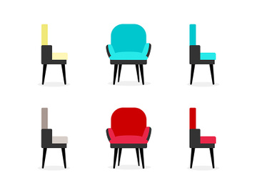 Chairs flat color vector objects set preview picture