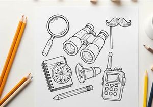 Vintage detective tools flat design vector illustration