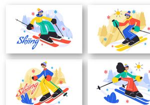 10 Skiing Winter Sport Activities Illustration