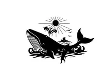 Silhouette of a whale and jonah biblical scene