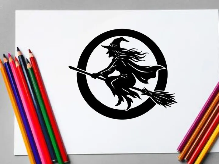 Witch Flying on Broomstick in Full Moon Night Scene