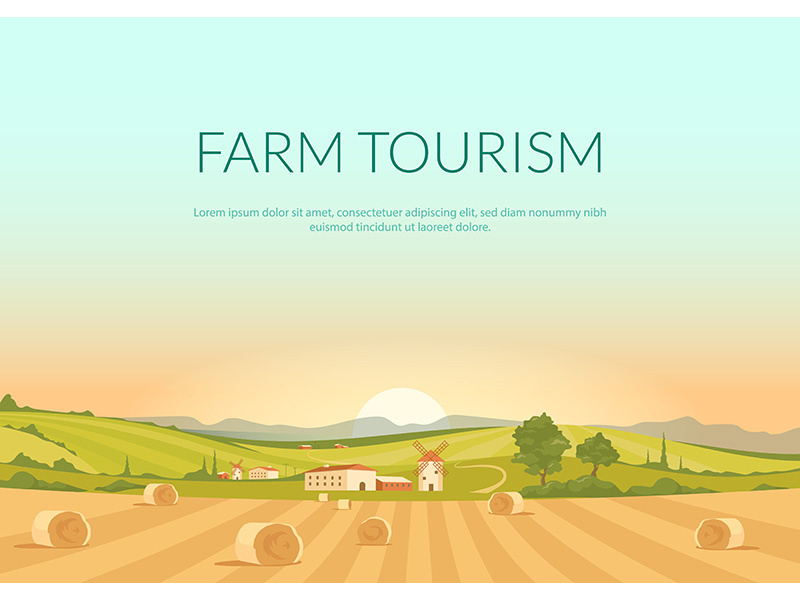 Farm tourism poster flat vector template