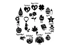 Silhouette of various objects and months of the year
